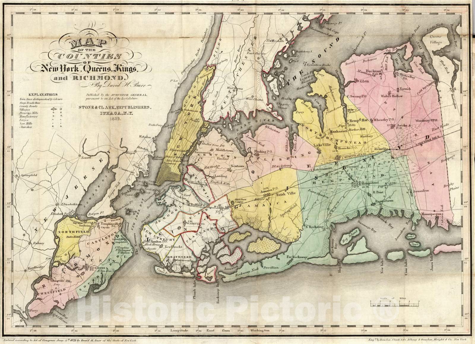 Historic Map : 1839 State of New-York v2 - Vintage Wall Art