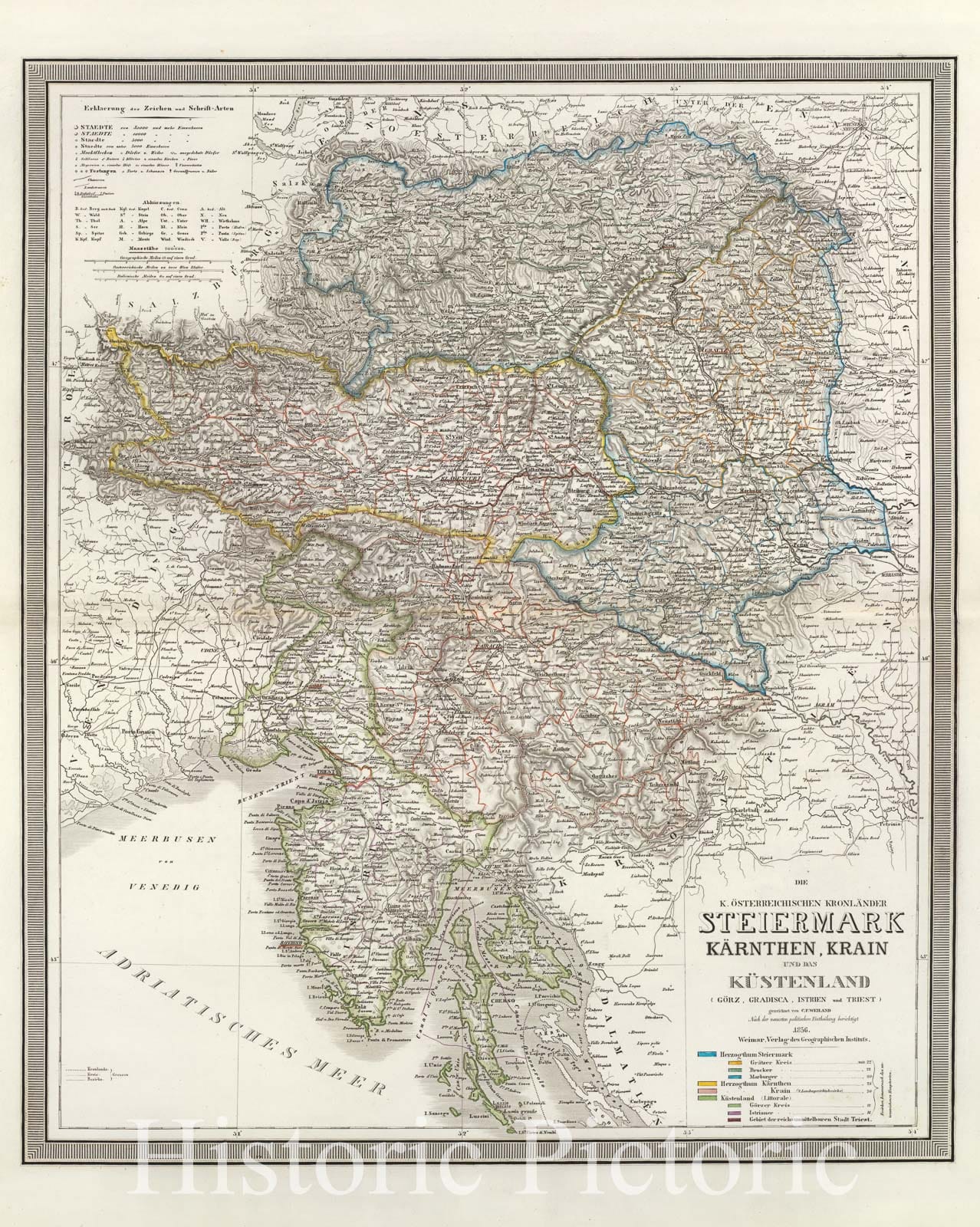 Historic Map : Austria; Slovenia, 1856 Oesterr. Kronlander. , Vintage Wall Art