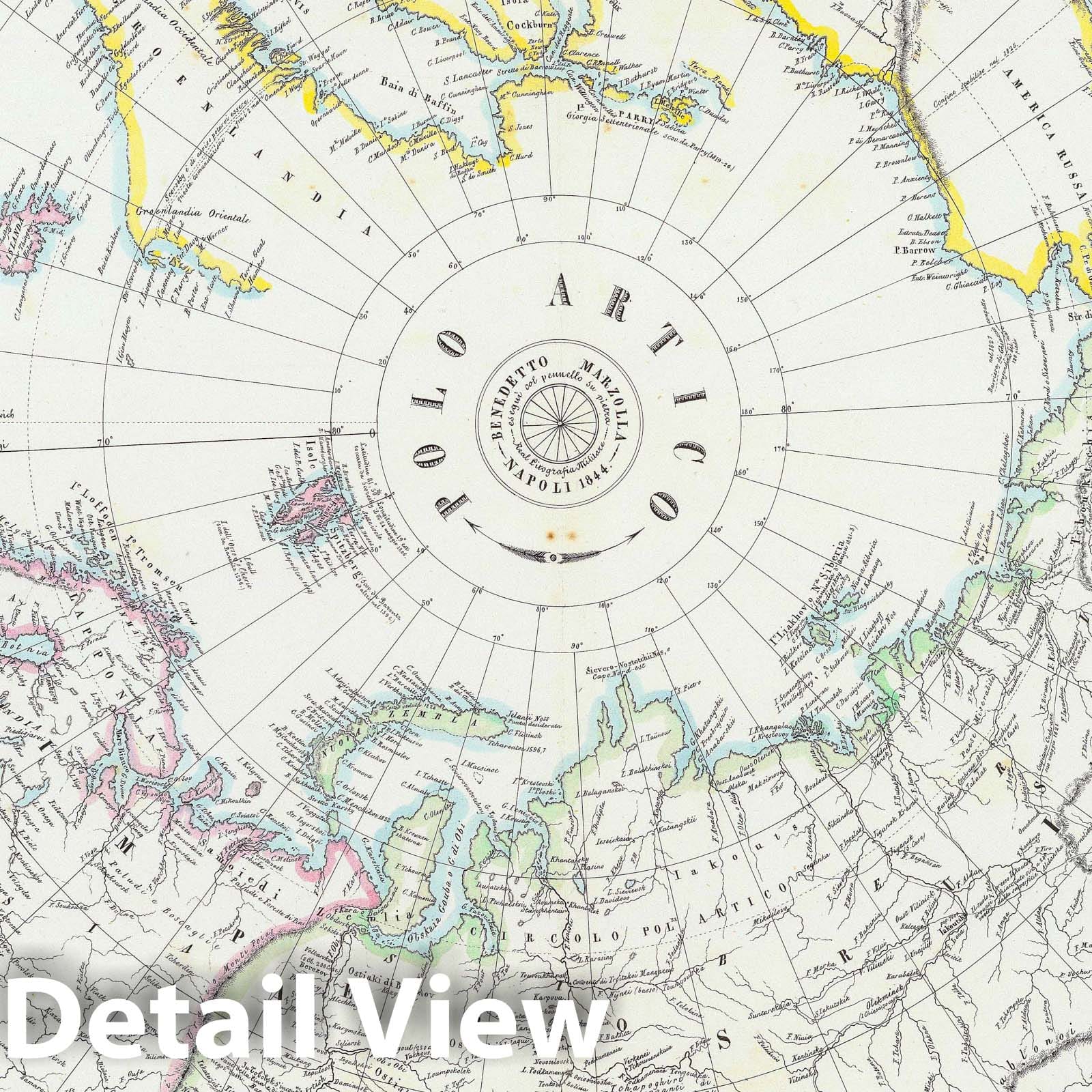 Arctic Pole - Celestial Map, 1844 - Historical Map Print