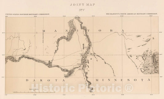 Historic Map : Exploration Book - 1878 Joint Map No. V. United States Northern Boundary Commission. (Canadian Border). - Vintage Wall Art