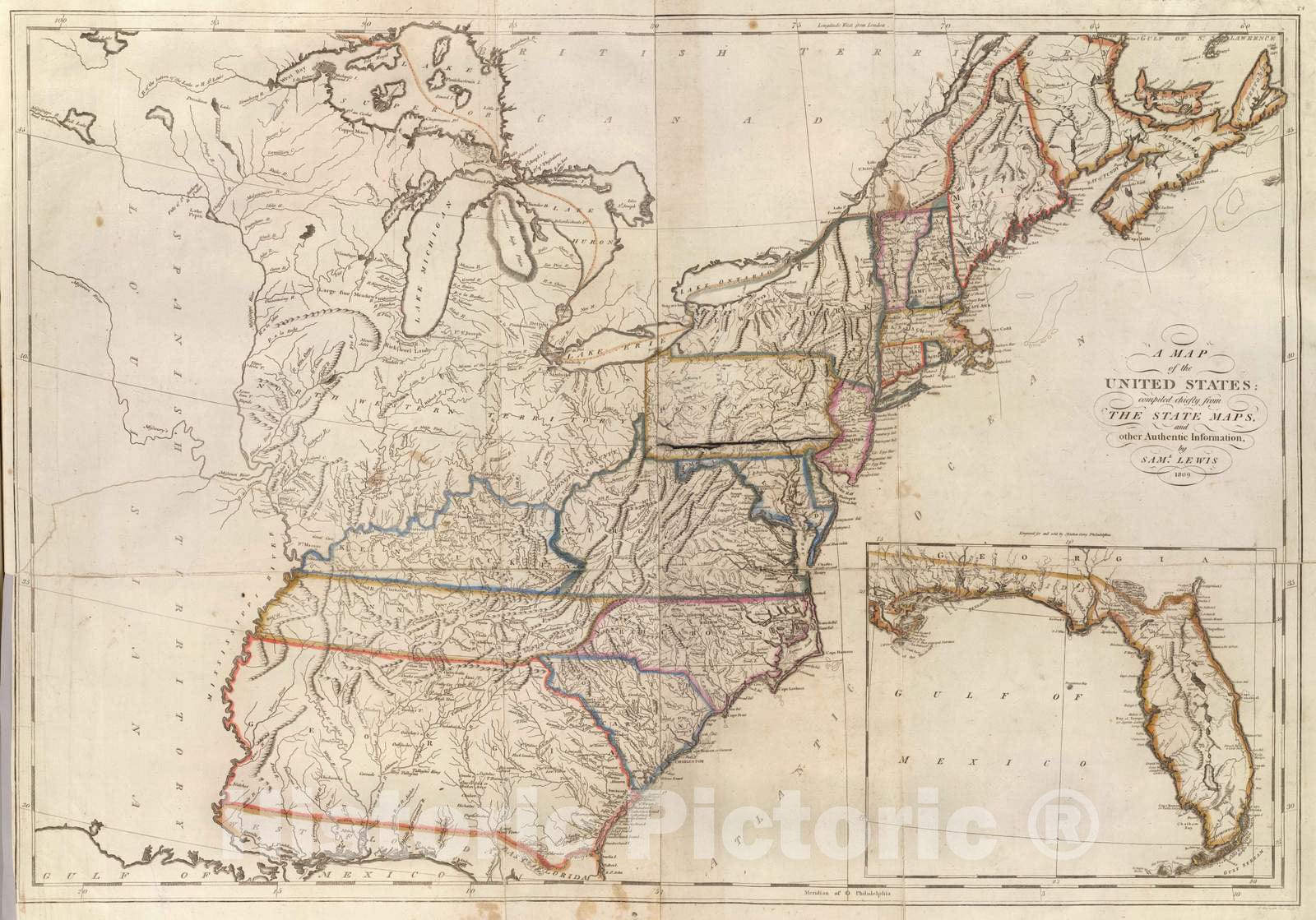 Historic Map - World Atlas - 1811 Map of The United States. - Vintage Wall Art