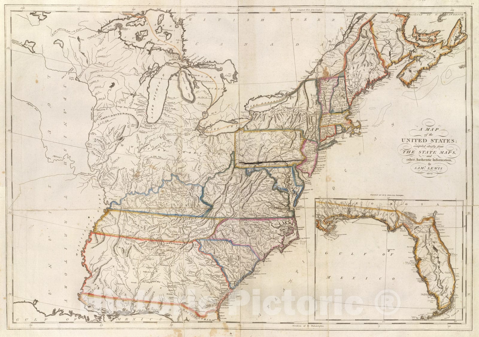 Historic Map - World Atlas - 1811 Map of The United States. - Vintage Wall Art