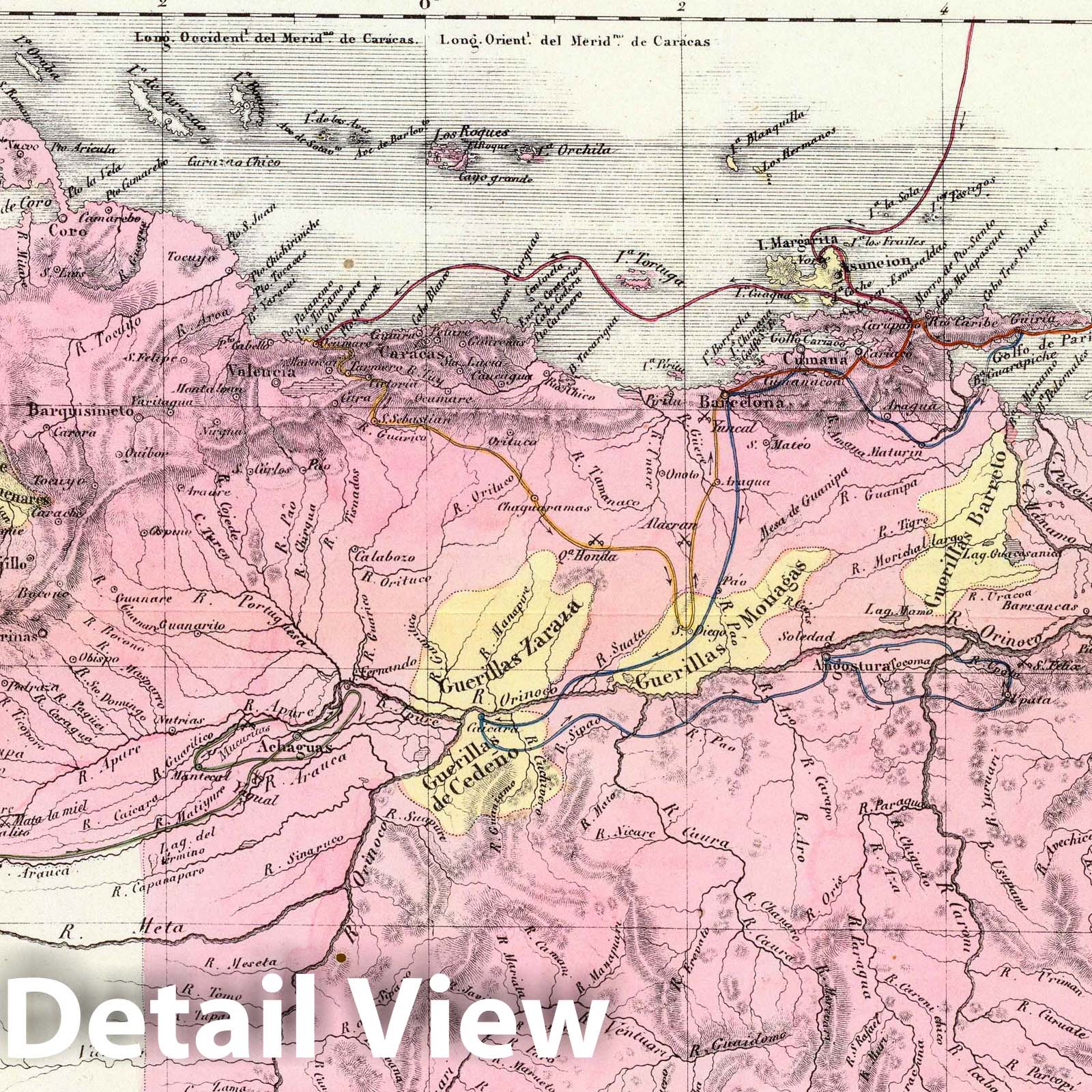 Venezuela - Independence War Campaigns, 1840 - Historical Map Print
