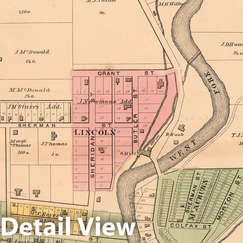 Historic Map : 1874 Second and Third Wards of Richmond, Wayne County, Indiana. - Vintage Wall Art