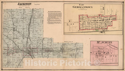 Historic Map : 1874 Jackson, Wayne County, Indiana. East Germantown. Mt. Auburn. - Vintage Wall Art