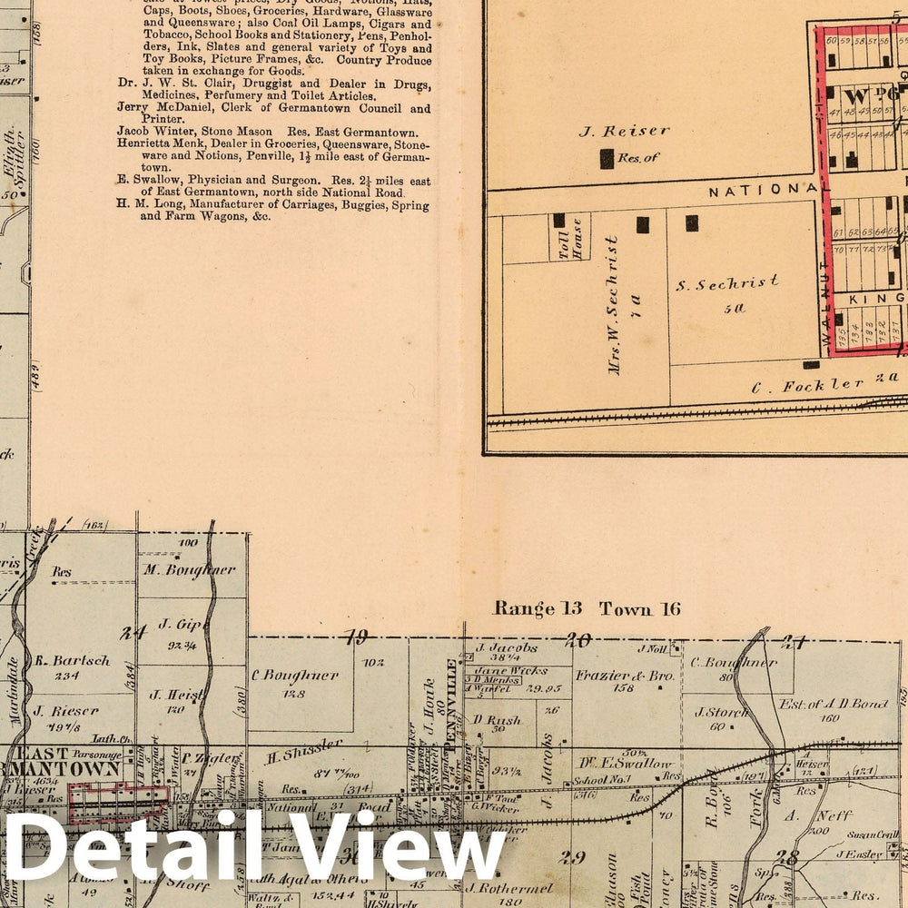 Historic Map : 1874 Jackson, Wayne County, Indiana. East Germantown. Mt. Auburn. - Vintage Wall Art