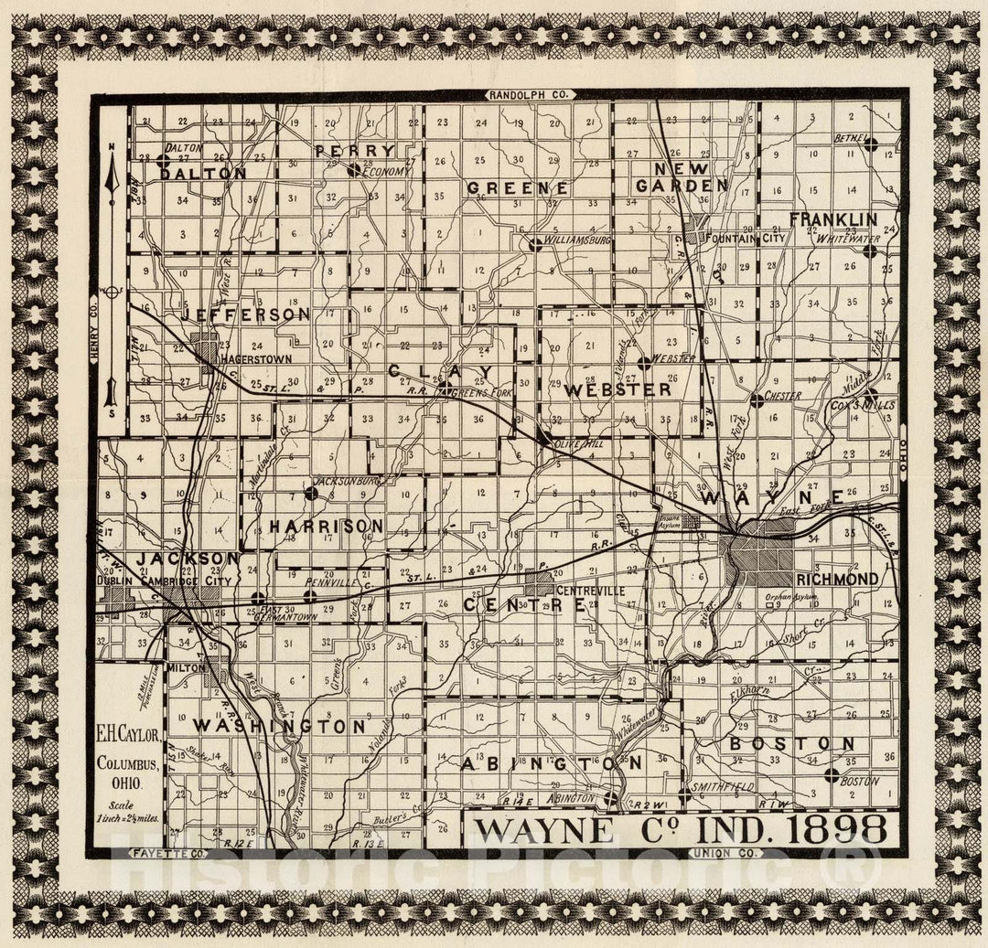 Historic Map : Indiana, 1898 Wayne Co. Ind. , Vintage Wall Art