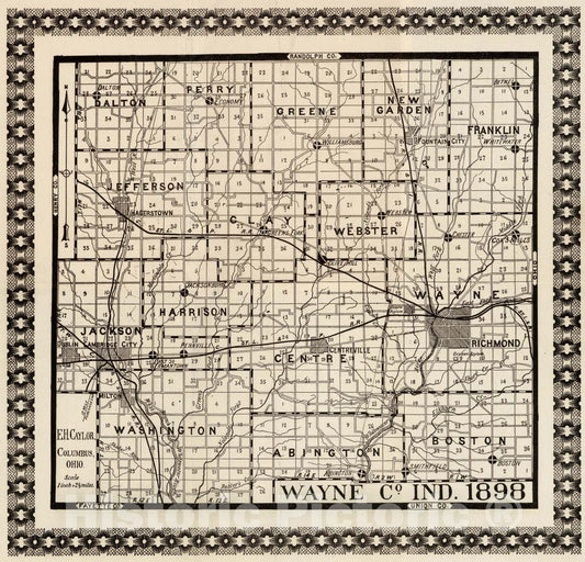 Historic Map : Indiana, 1898 Wayne Co. Ind. , Vintage Wall Art