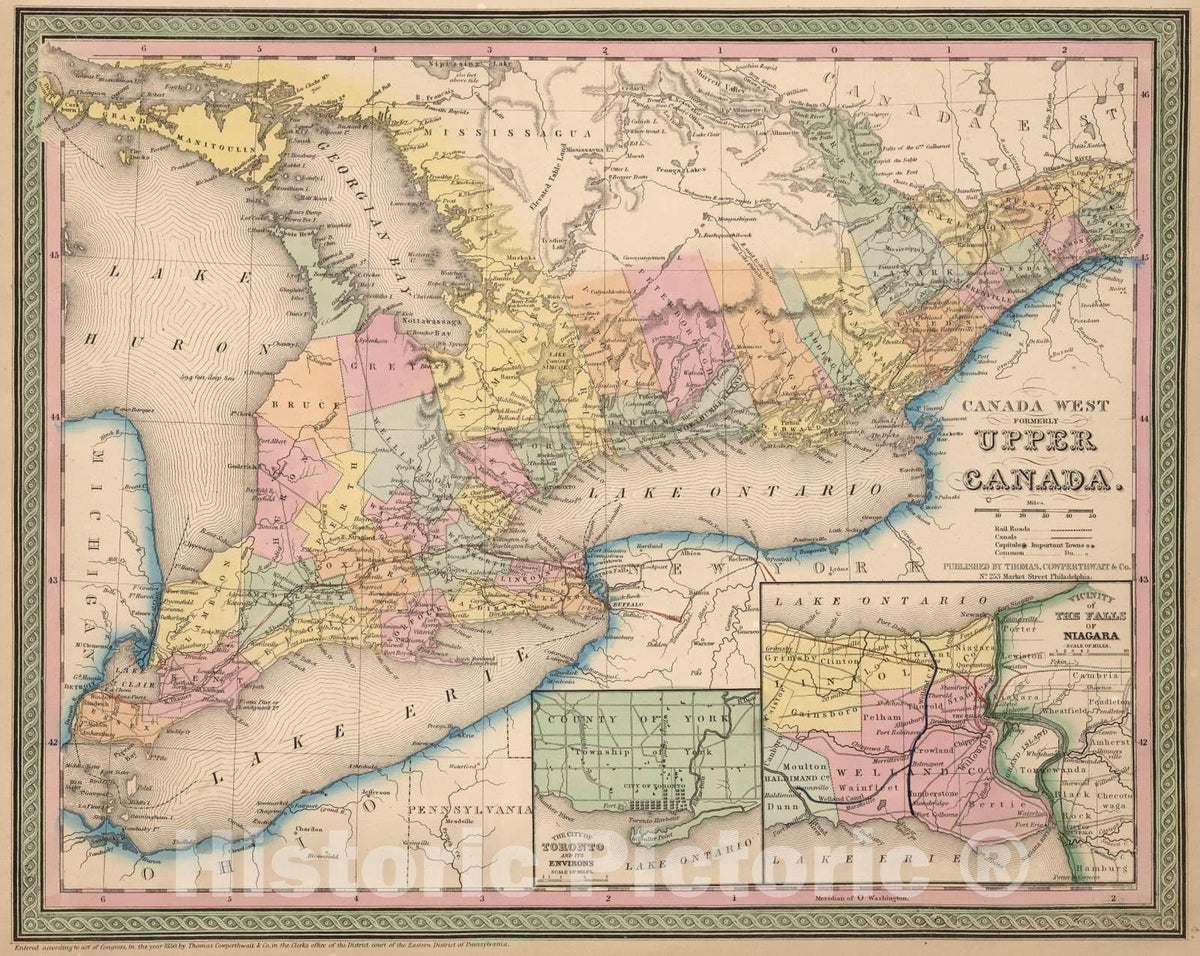 Historic Map : 1853 Canada West, Formerly Upper Canada - Vintage Wall Art