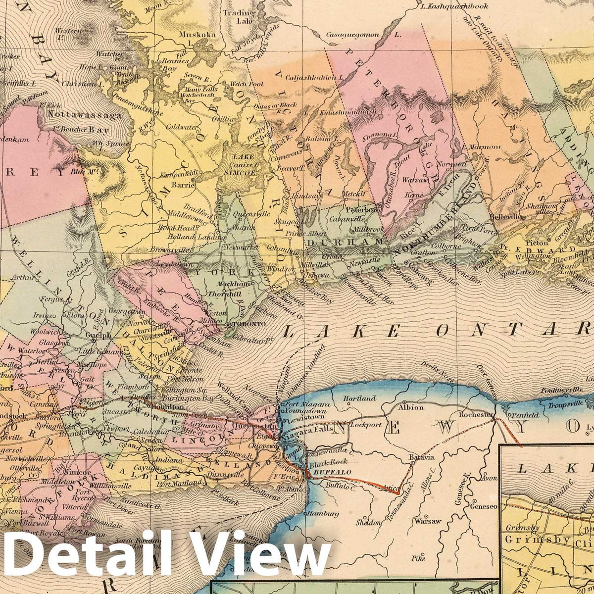 Canada West with Toronto and Niagara Insets - 1853 Historical Map Print