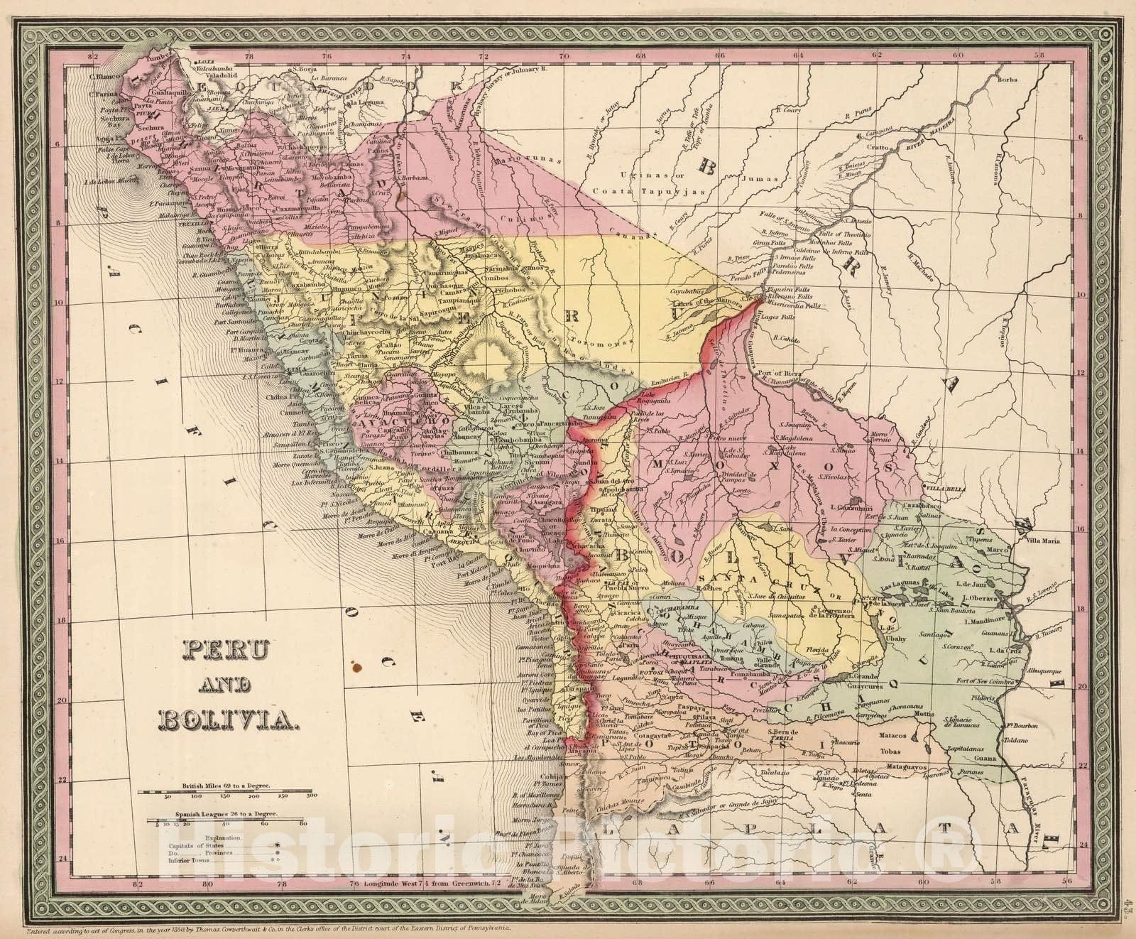 Historic Map : 1853 Peru and Bolivia - Vintage Wall Art