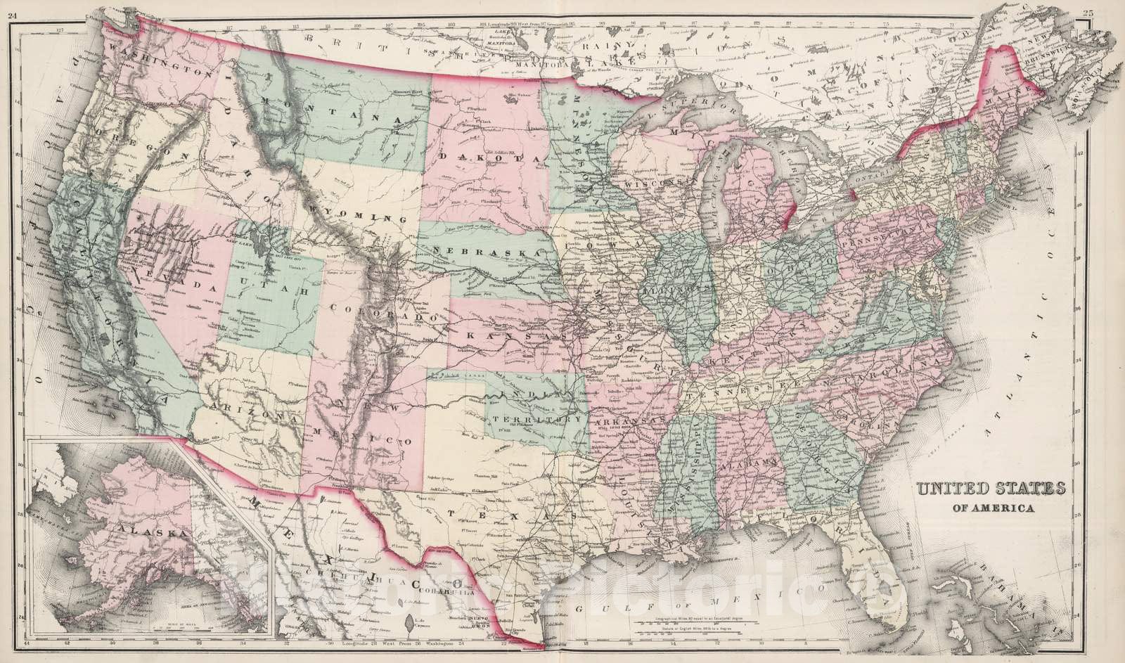 Historic Map : 1878 United States of America. - Vintage Wall Art