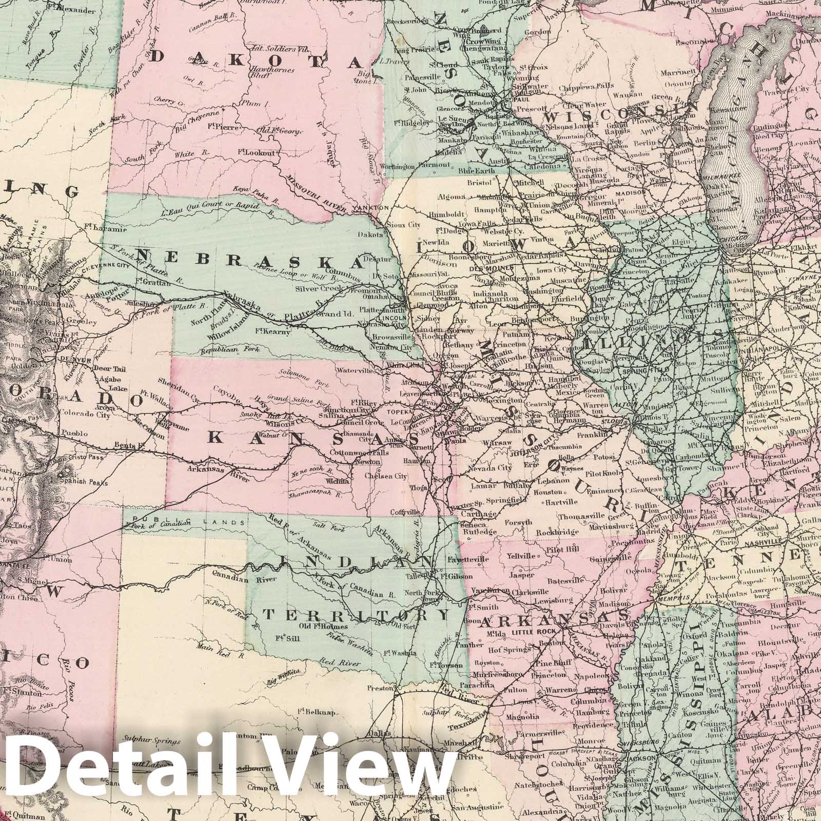 United States of America - Railroad Map, 1878 - Historical Map Print