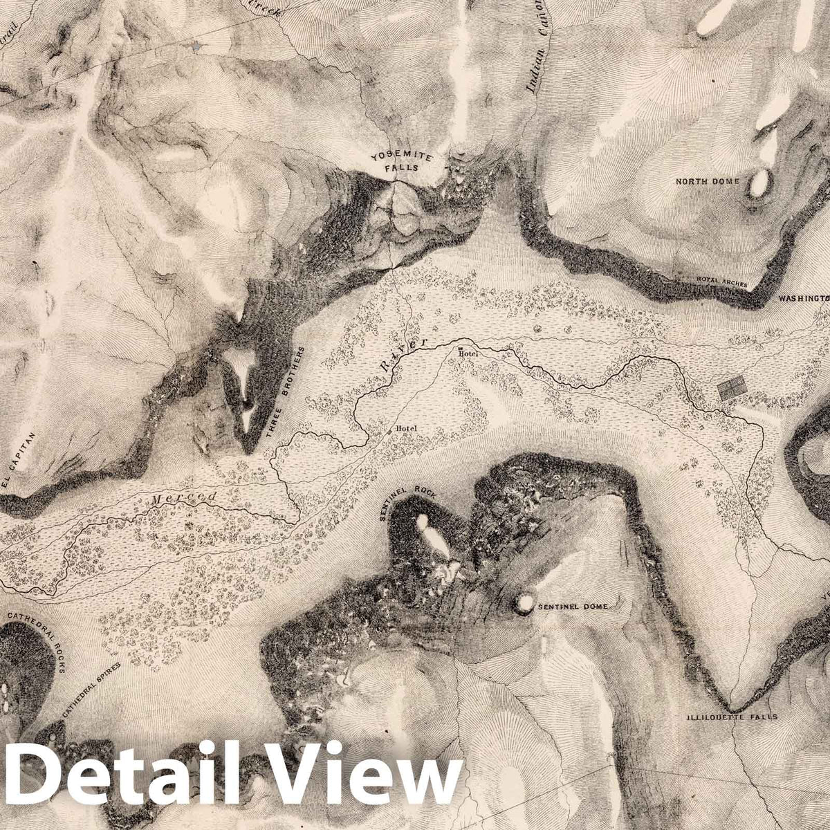 Yosemite Valley Topographic Map 1869 - Historical Reproduction Print