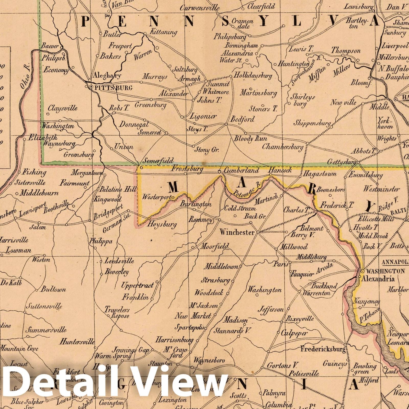 Pennsylvania, New Jersey, Delaware, Maryland, and Virginia - Railroad Map, 1851