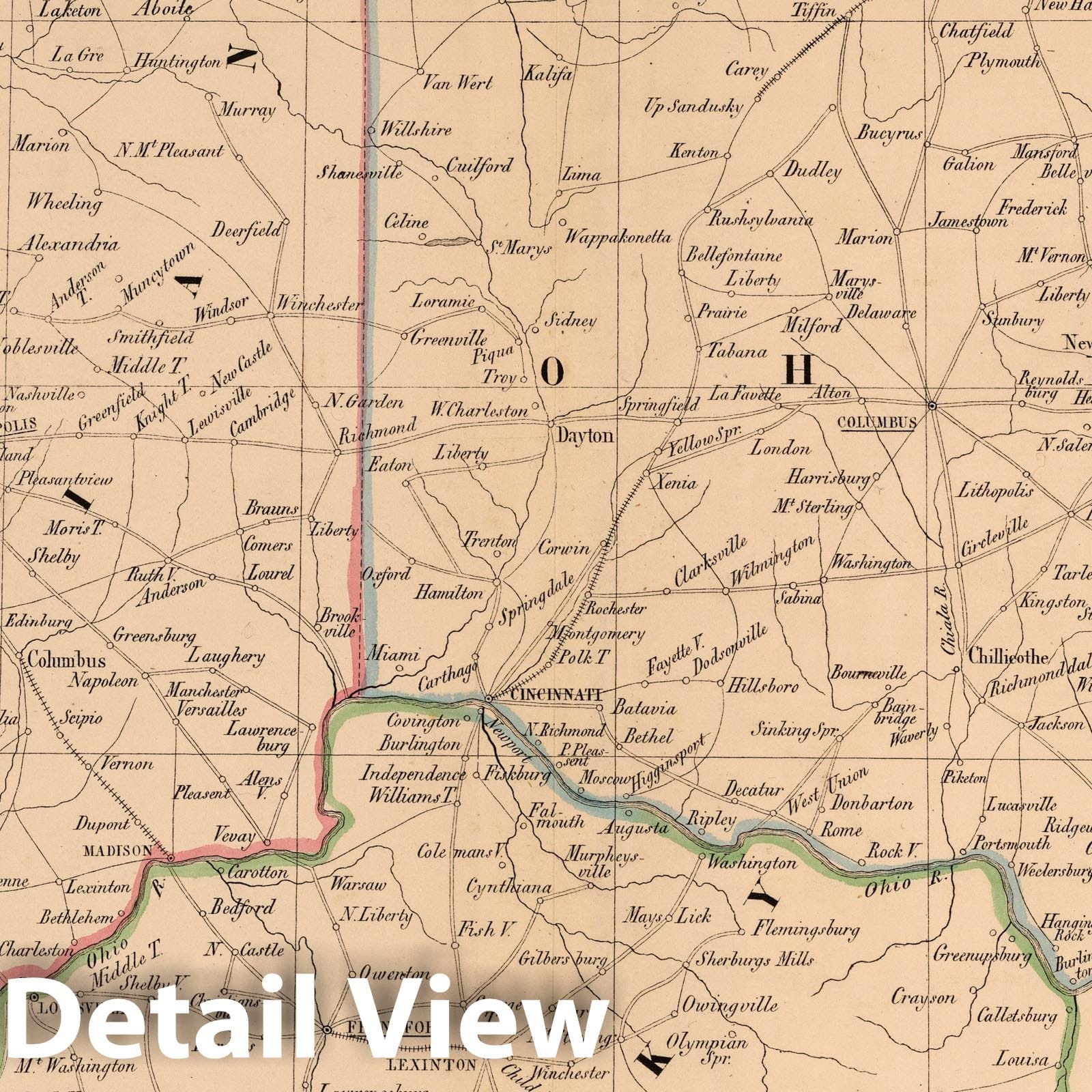Historic Map : National Atlas - 1851 Ohio, Indiana en Kentucky. - Vintage Wall Art