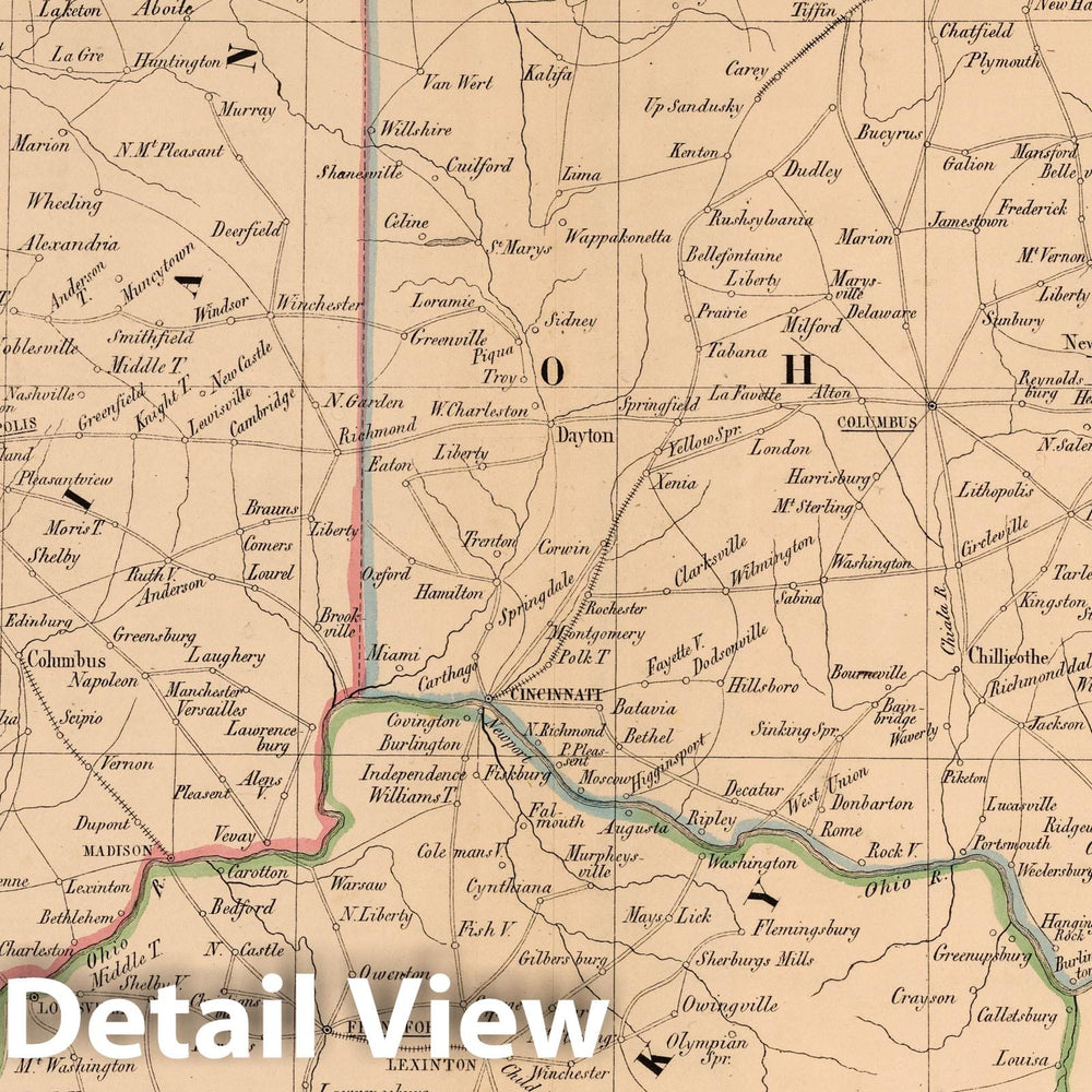 Historic Map : National Atlas - 1851 Ohio, Indiana en Kentucky. - Vintage Wall Art