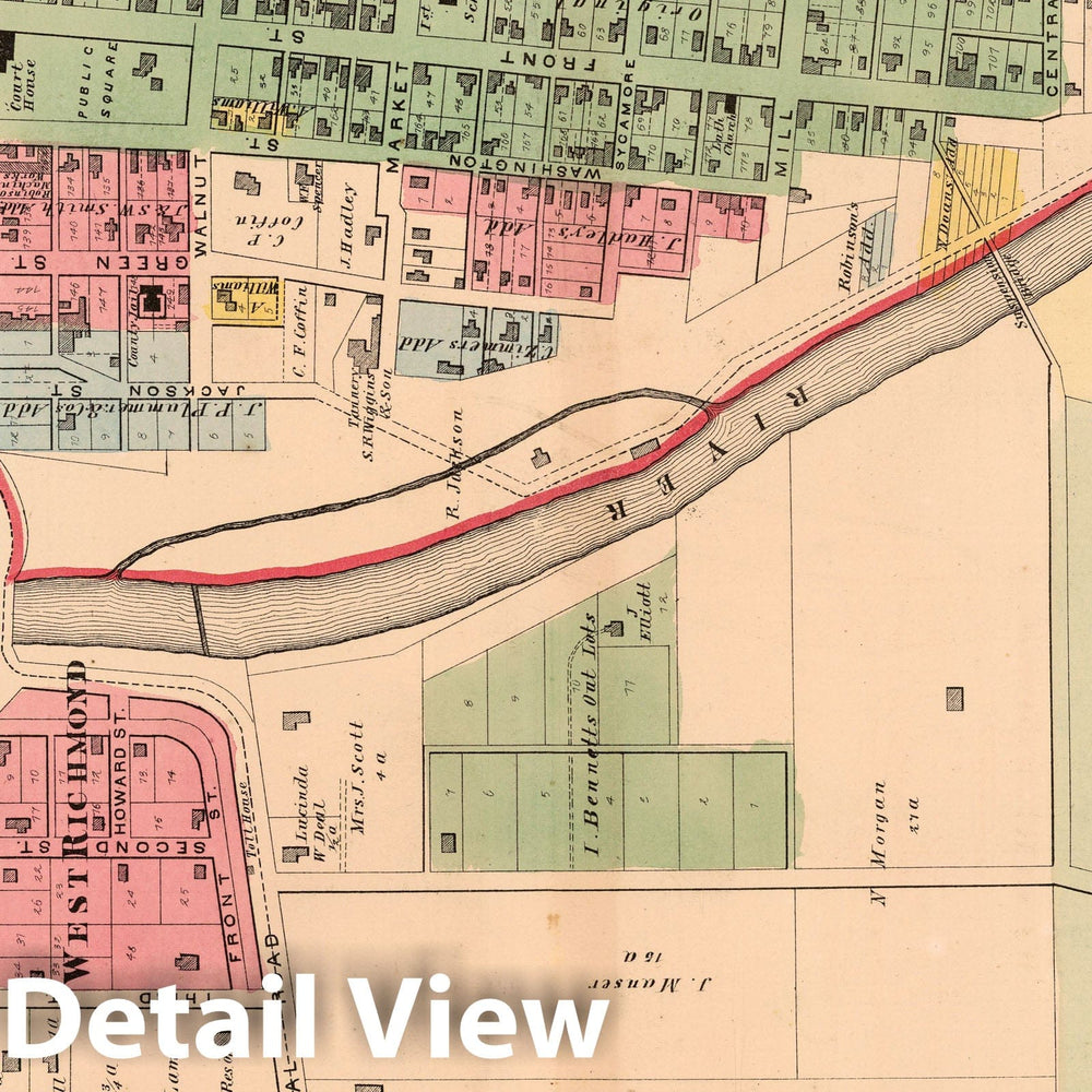 Historic Map : 1874 South Part of Richmond and Vicinity, Wayne County, Indiana. - Vintage Wall Art
