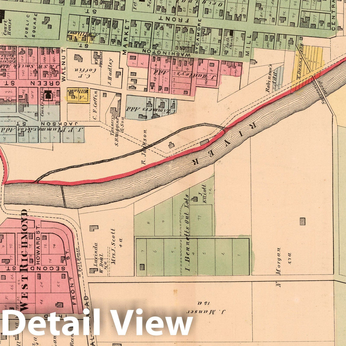 Richmond, Wayne County Indiana (South) - Property Map, 1874 - Historical Cadastral Print