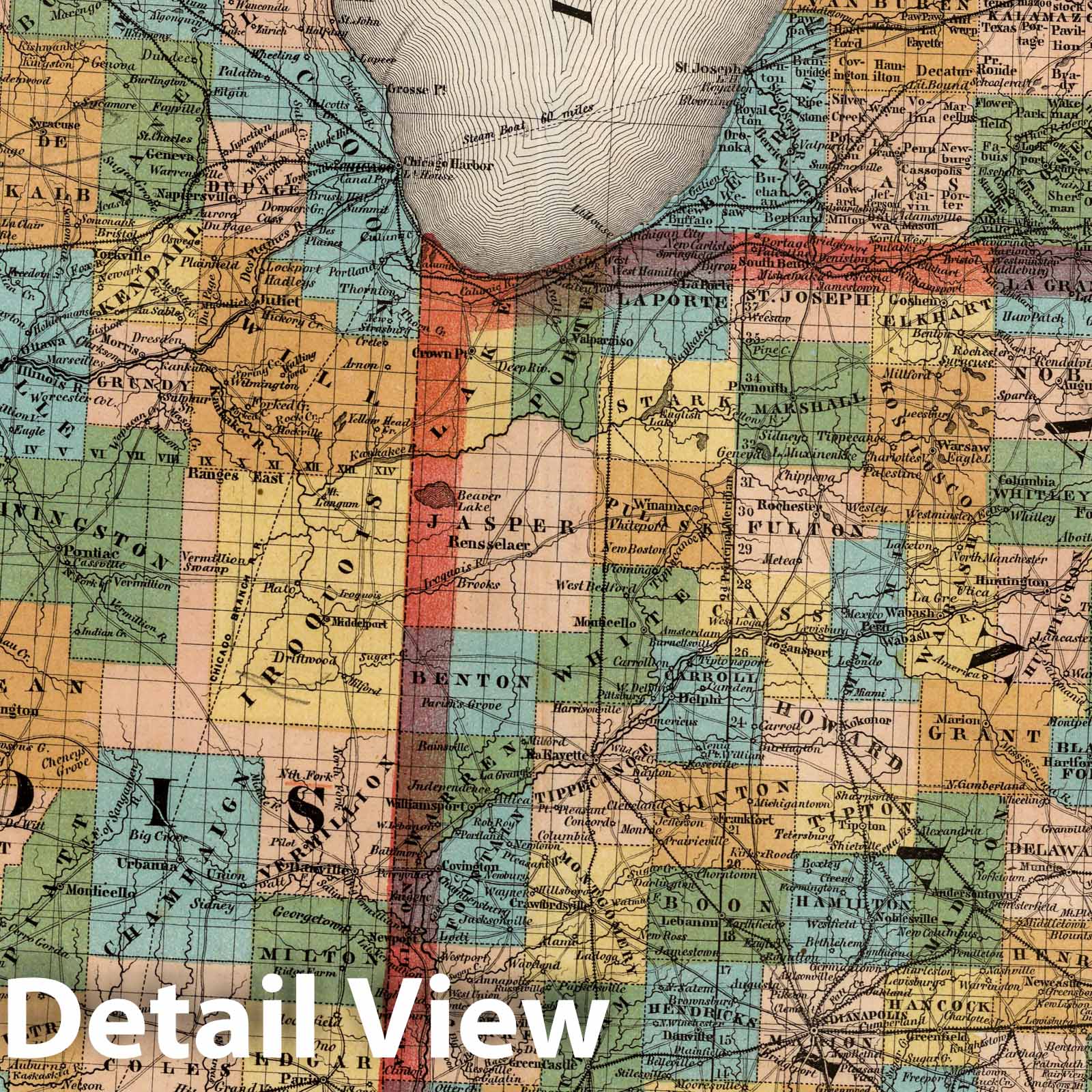 Historic Wall Map : National Atlas - 1852 Illinois, Indiana, Ohio. - Vintage Wall Art