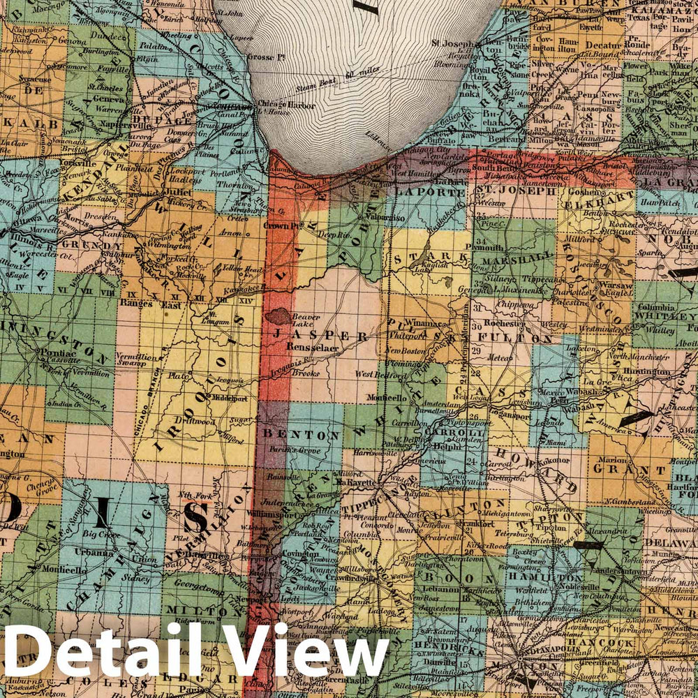 Historic Wall Map : National Atlas - 1852 Illinois, Indiana, Ohio. - Vintage Wall Art