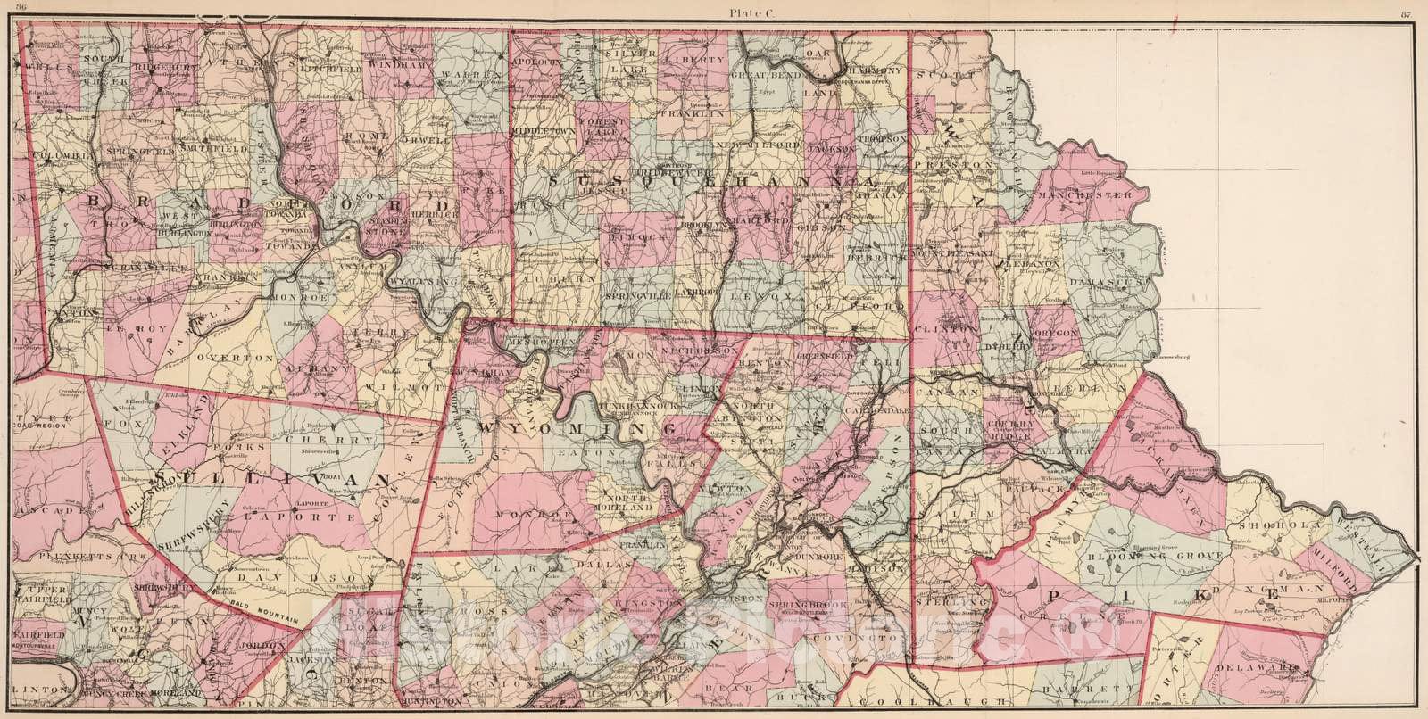 Historic Map : 1871 Plate C. Northeast Pennsylvania. - Vintage Wall Art