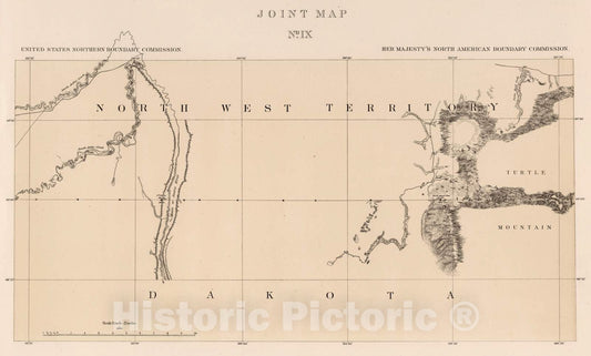 Historic Map : Exploration Book - 1878 Joint Map No. IX. United States Northern Boundary Commission. (Canadian Border). - Vintage Wall Art