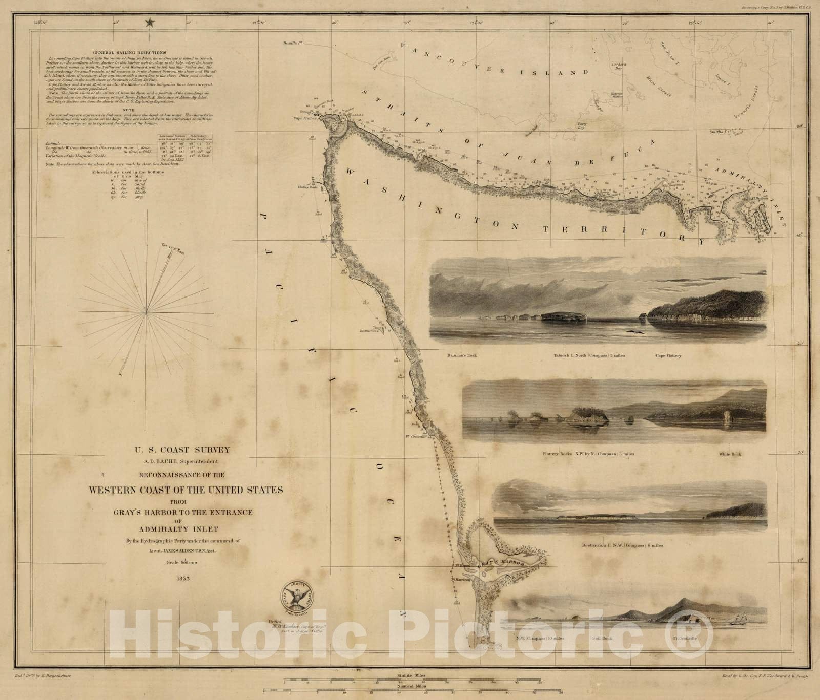 Historic Map : 1853 Western Coast of The United States - Vintage Wall Art