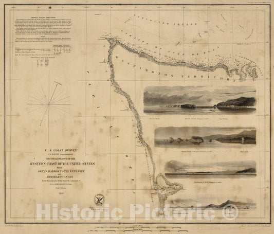 Historic Map : 1853 Western Coast of The United States - Vintage Wall Art