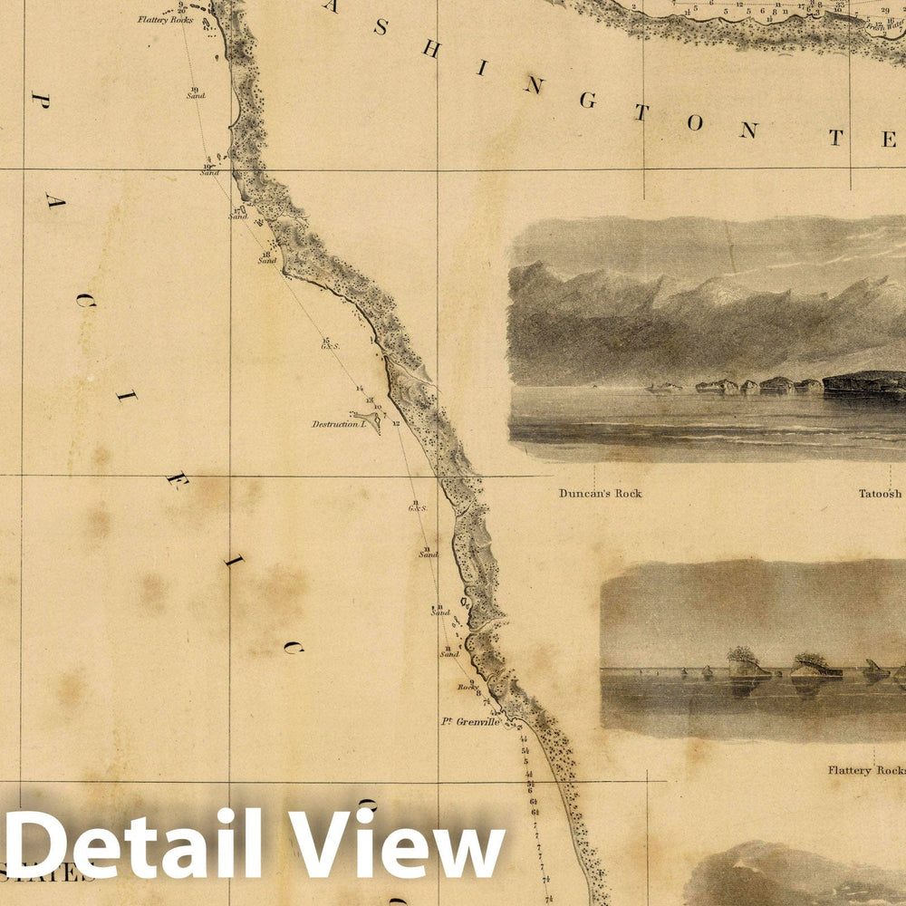 Historic Map : 1853 Western Coast of The United States - Vintage Wall Art