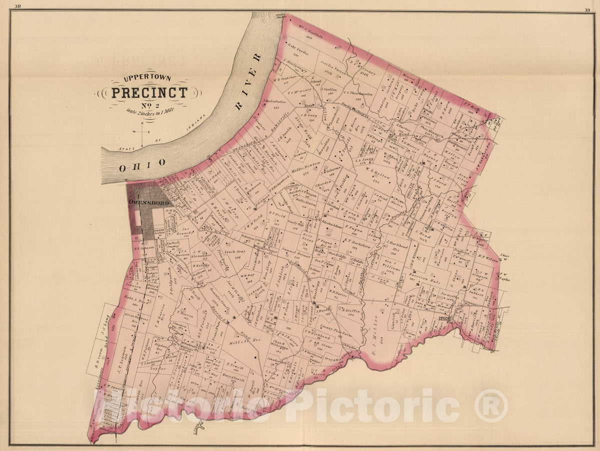 Historic Map : 1876 Uppertown Precinct No. 2, Daviess County, Kentucky. - Vintage Wall Art