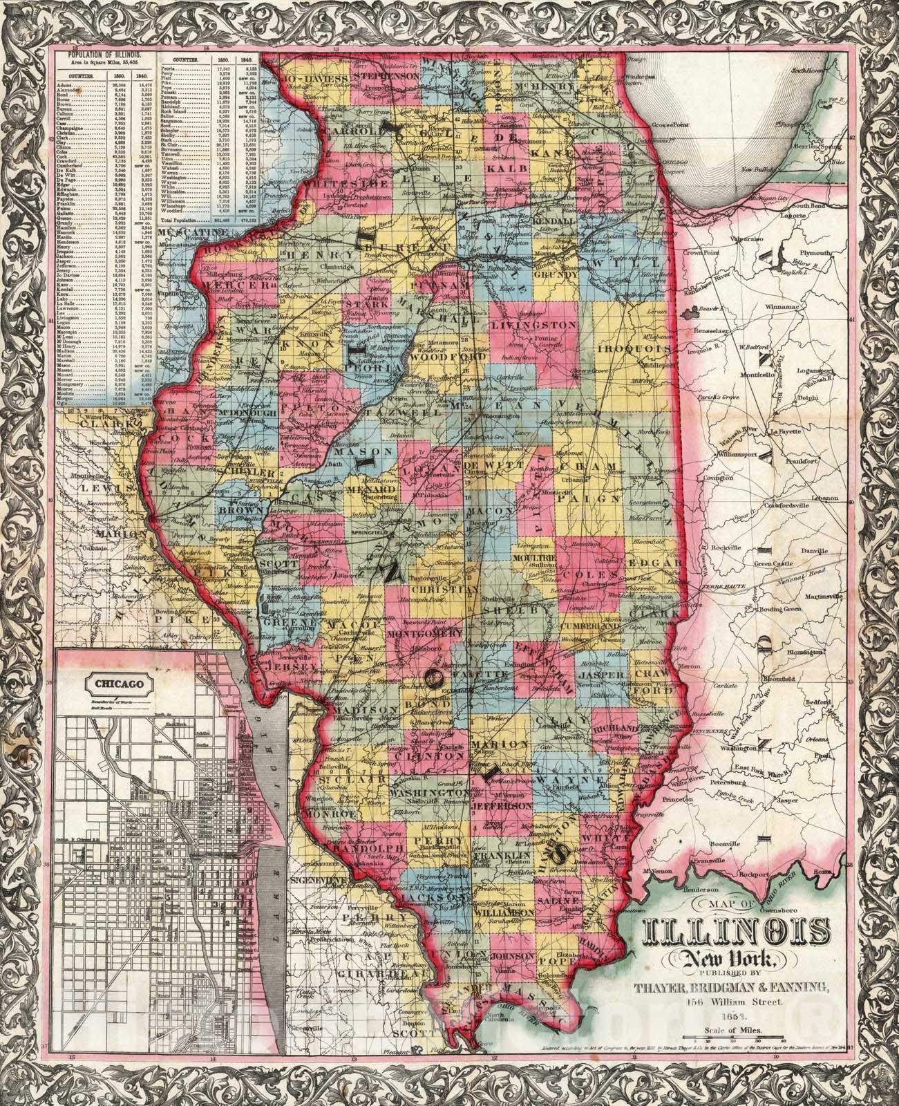 Historic Map : 1853 Illinois : Vintage Wall Art