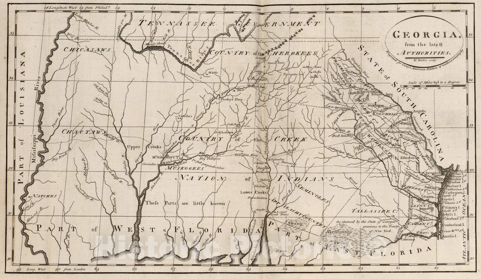Historic Map : 1795 Georgia. - Vintage Wall Art