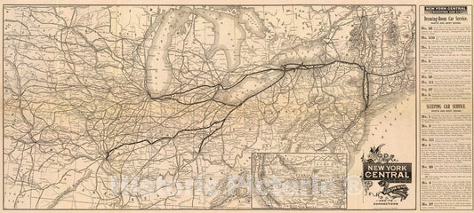 Historic Map : Timetable Map - 1885 Map N.Y. Central & Hudson R. RR. - Vintage Wall Art