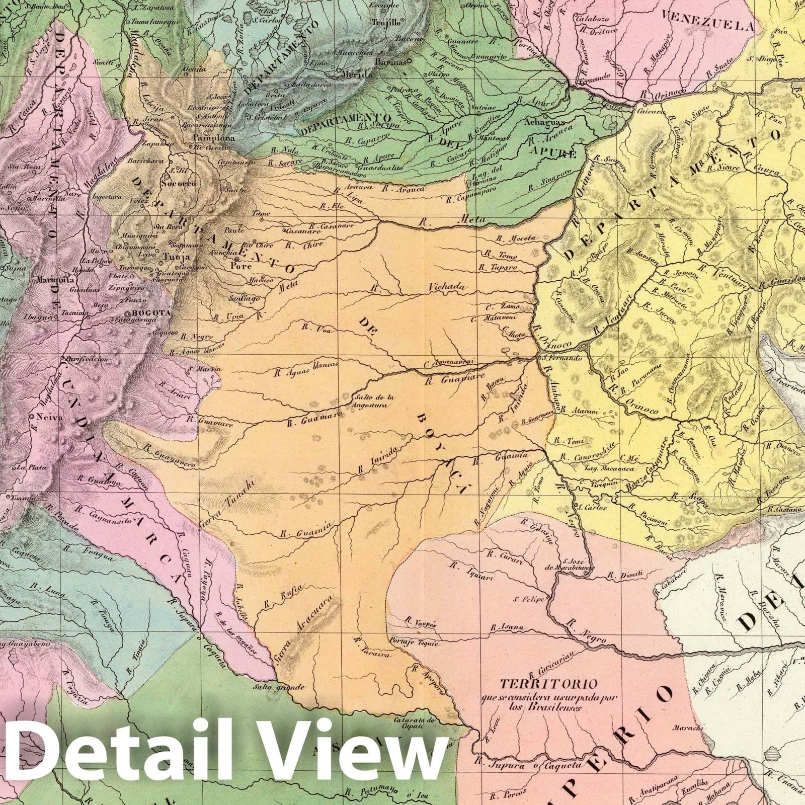 Colombia - River Map, 1840 - Historical Map Print