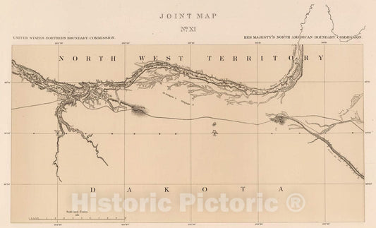 Historic Map : Exploration Book - 1878 Joint Map No. XI. United States Northern Boundary Commission. (Canadian Border). - Vintage Wall Art