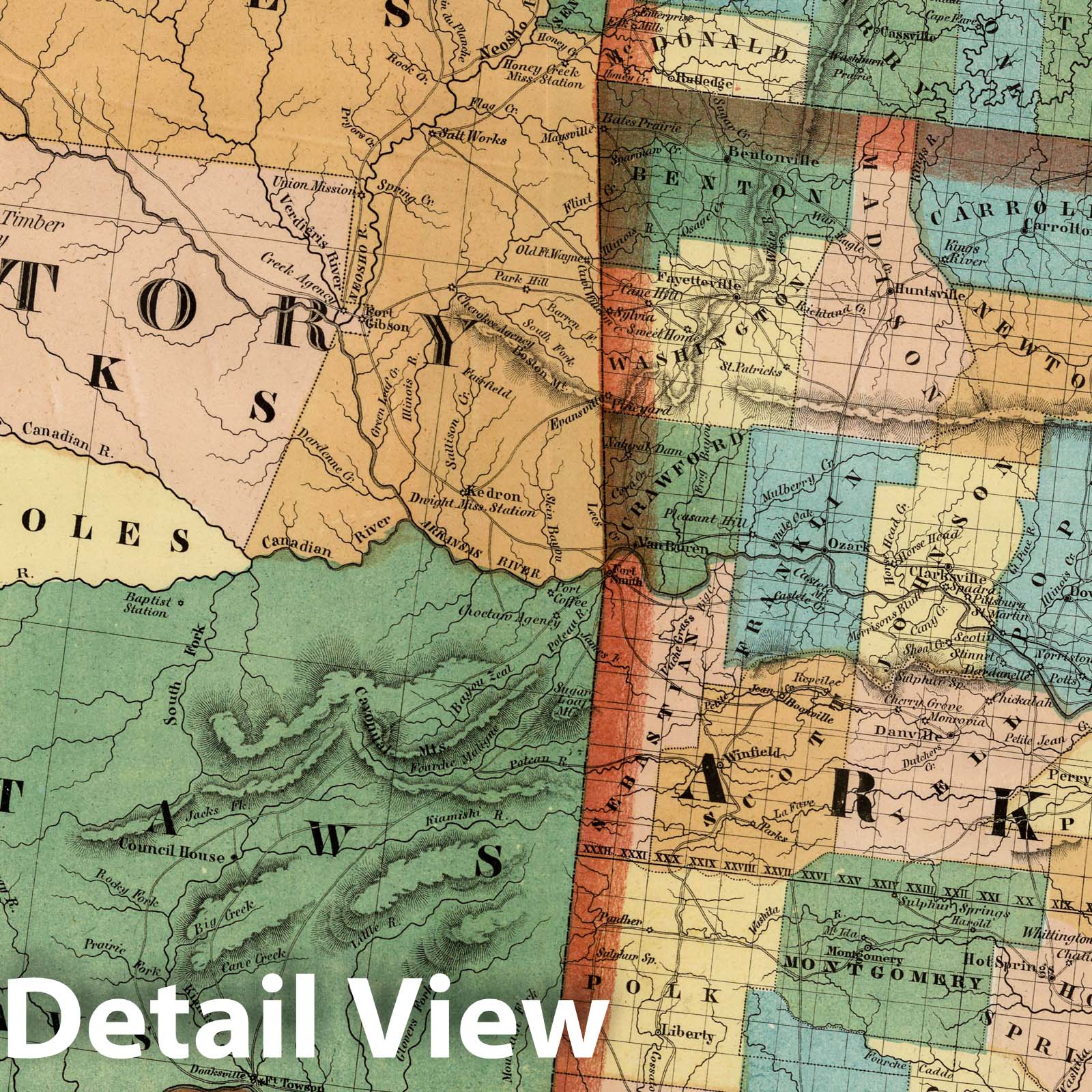 Arkansas, Oklahoma, and Texas, 1852 - Historical Map Print