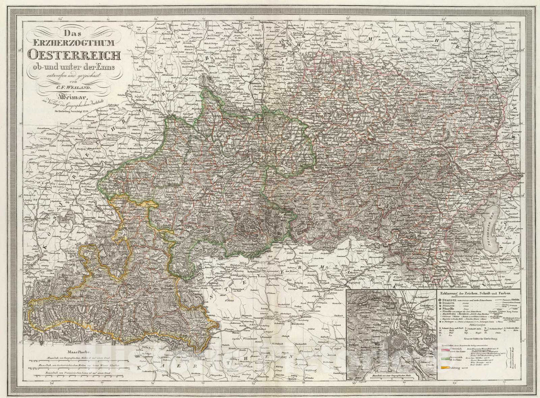 Historic Map : Austria, Vienna Region (Austria) 1856 Oesterreich. , Vintage Wall Art