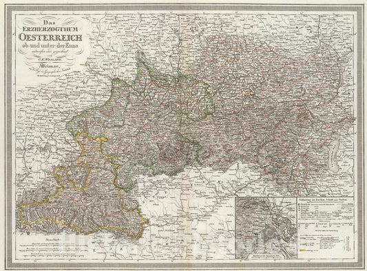 Historic Map : Austria, Vienna Region (Austria) 1856 Oesterreich. , Vintage Wall Art