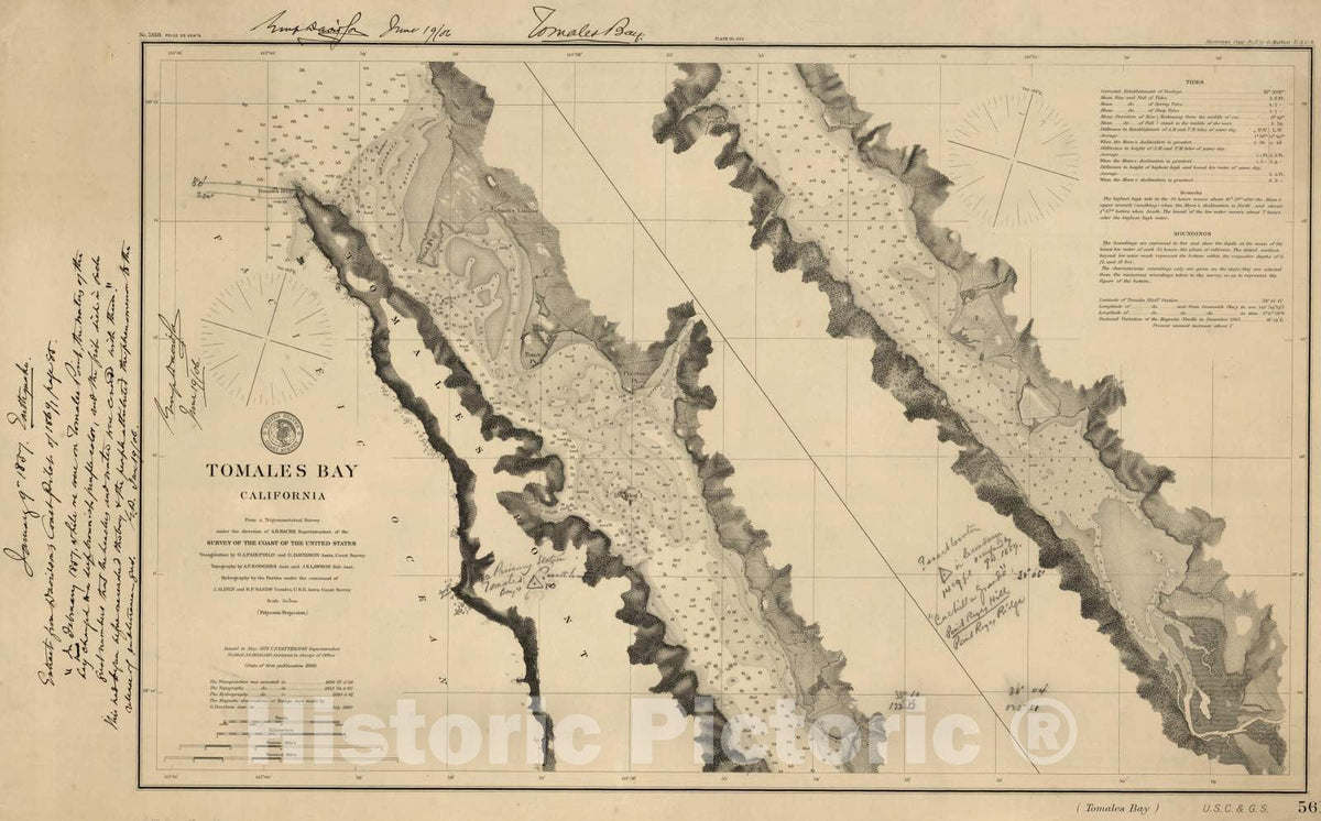 Tomales Bay, California - Nautical Chart, 1878 - Historical Map Print