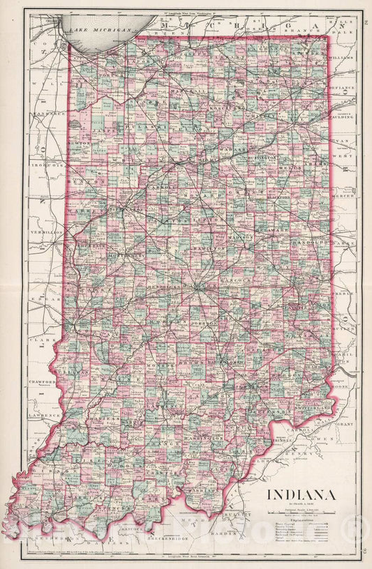 Historic Map : 1878 Indiana. - Vintage Wall Art