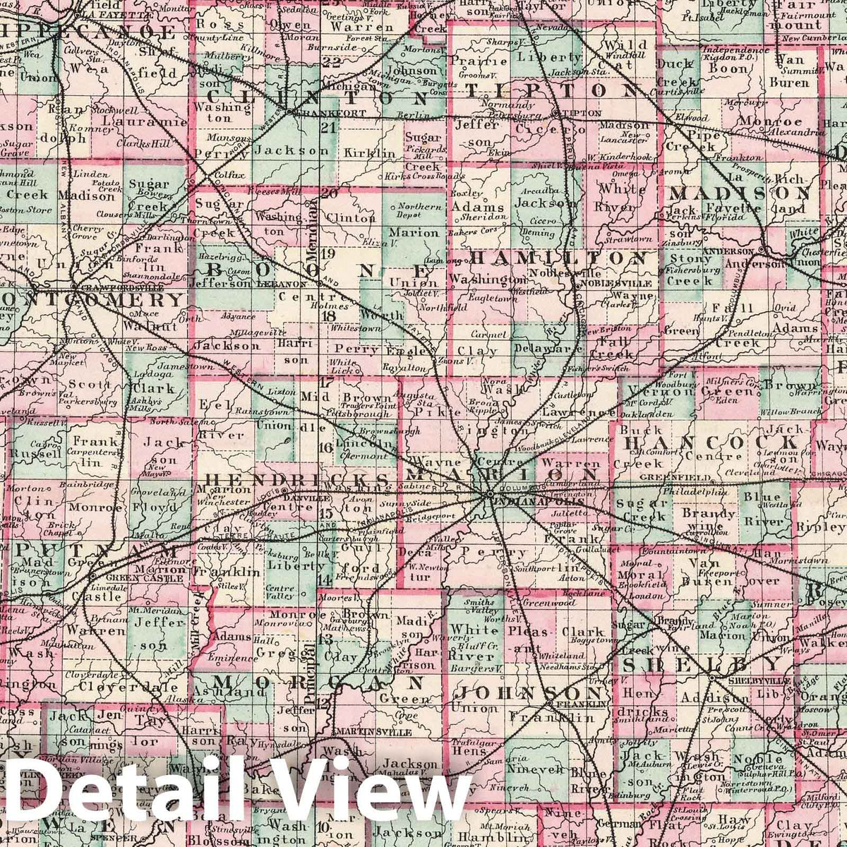 Indiana - Railroad Map, 1878 - Historical Map Print