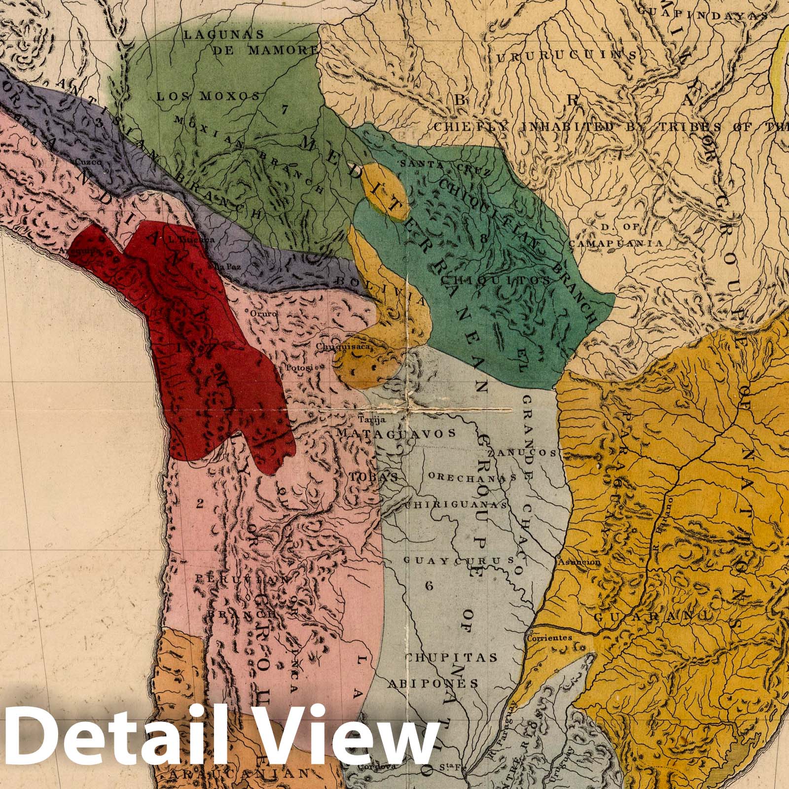 South America - Ethnographic Map, 1861 - Historical Map Print