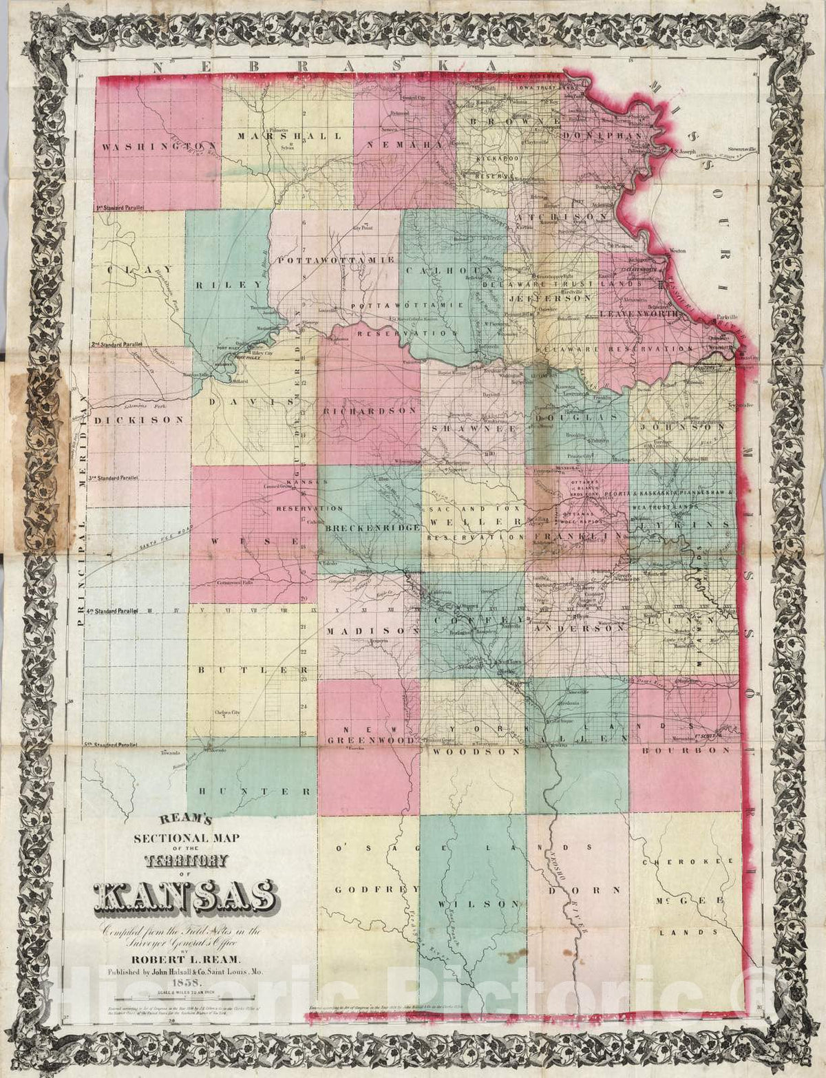 Historic Map : 1858 Sectional Map of The Territory of Kansas - Vintage Wall Art