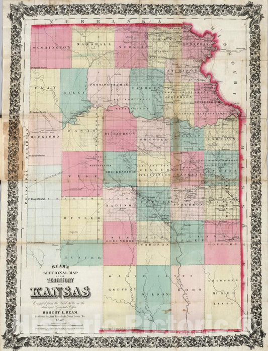 Historic Map : 1858 Sectional Map of The Territory of Kansas - Vintage Wall Art