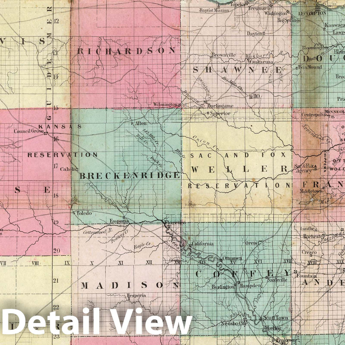 Kansas Territory 1858 Sectional Map - Historical Map Print