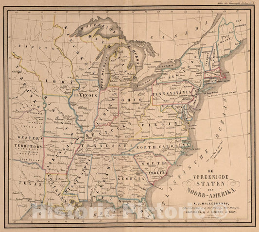Historic Map : United States, 1851 Atlas de Vereenigde Staten No. 1. DE Vereenigde Staten Van Noord-Amerika. (United States). , Vintage Wall Art