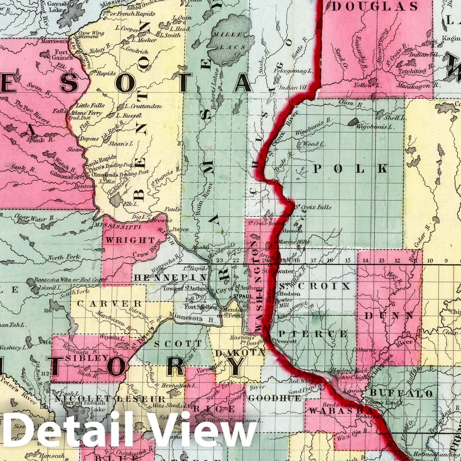 Minnesota and Wisconsin 1856 Historical Map Print