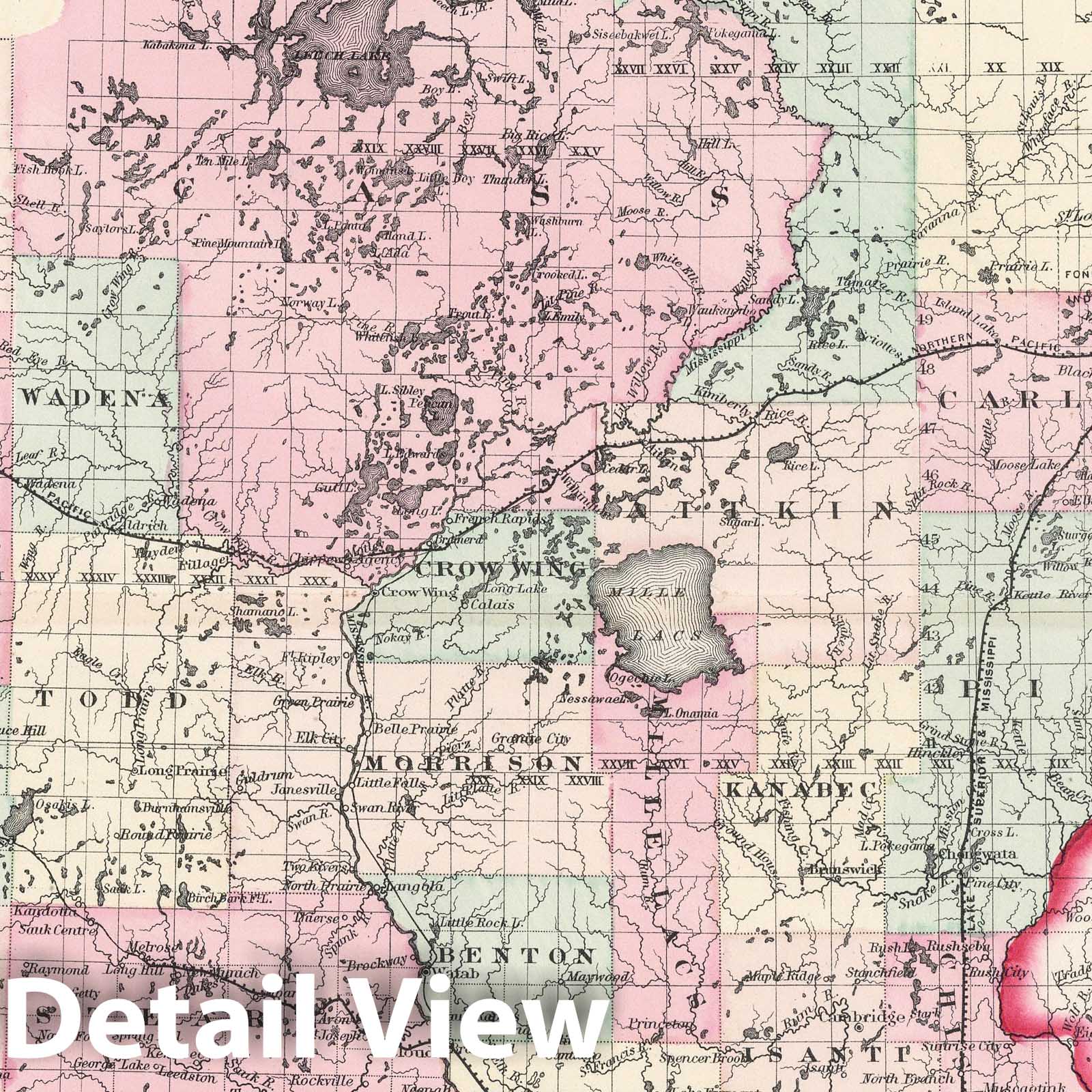 Minnesota - Railroad Map, 1878 - Historical Map Print