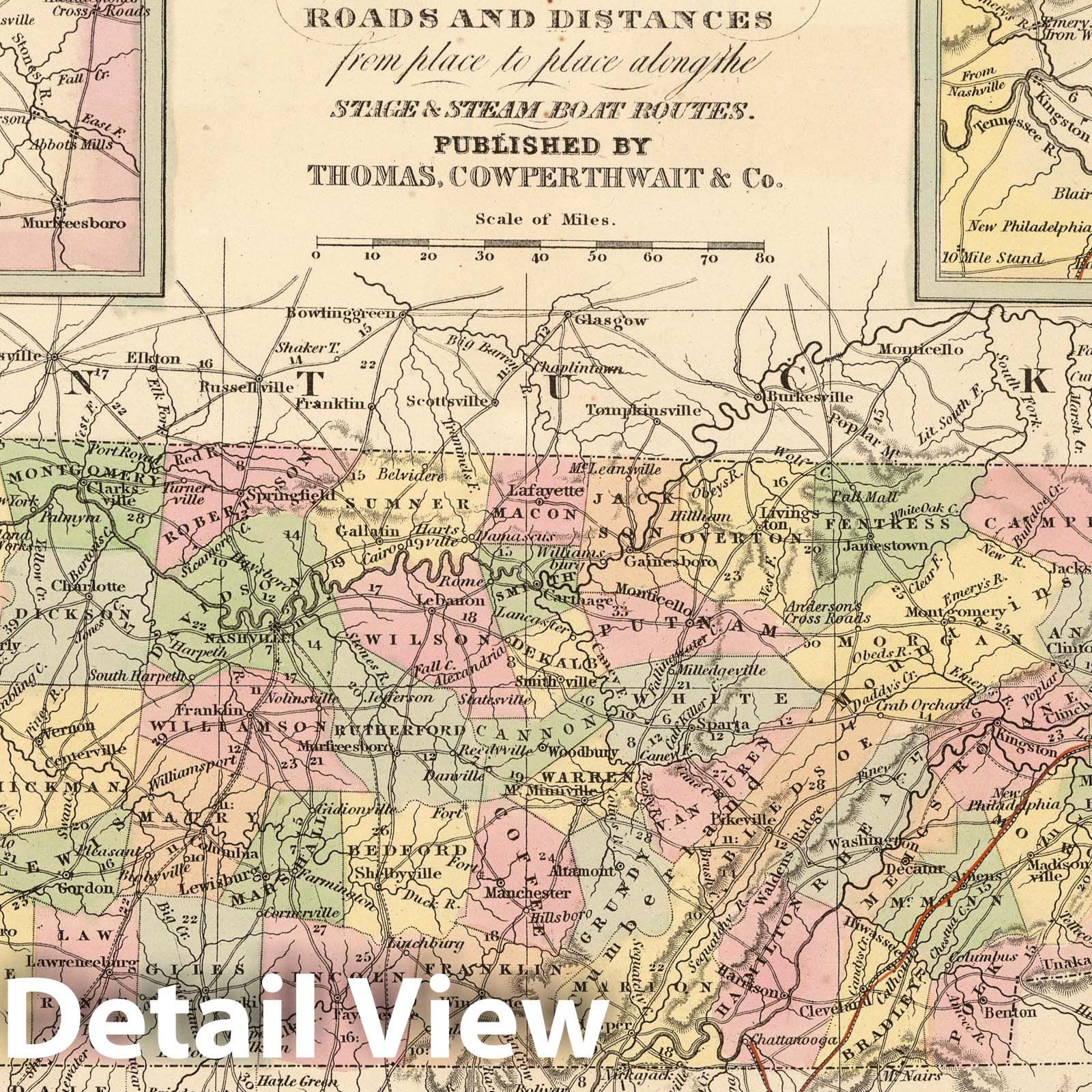 Tennessee with Nashville and Knoxville - Railroad Map, 1853